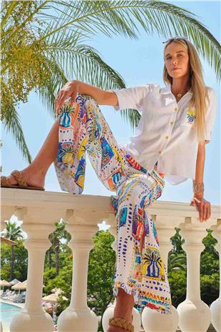 Paça Yırtmaç Detay Ön İp Bağlamalı Kadın Pantolon