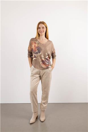 Papatya İşleme Detay Süet Pantolon