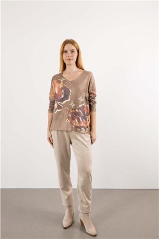 Papatya İşleme Detay Süet Pantolon