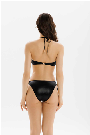 Parlak Desen Yan İp Bağlama Detay Büzgülü Kadın Bikini