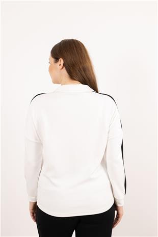 Polo Yaka Detaylı Taş Ve Yazı Detaylı Bluz