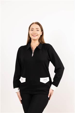 Polo Yaka Detaylı Valente Yazılı Taş Baskılı Bluz