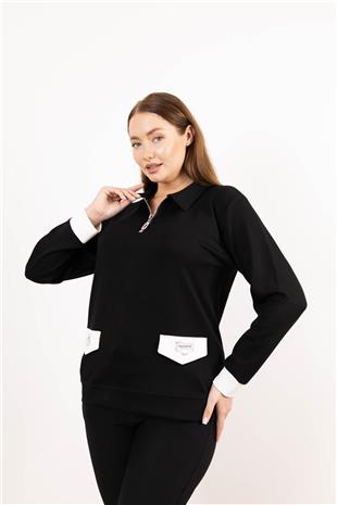 Polo Yaka Detaylı Valente Yazılı Taş Baskılı Bluz