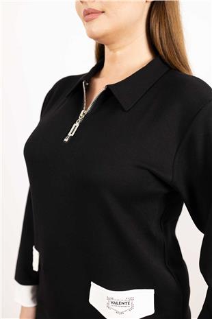 Polo Yaka Detaylı Valente Yazılı Taş Baskılı Bluz