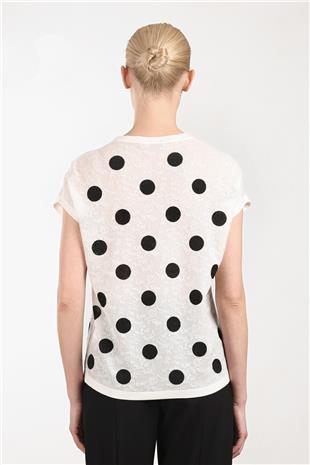 Puantiye Desen Detaylı Kadın Bluz