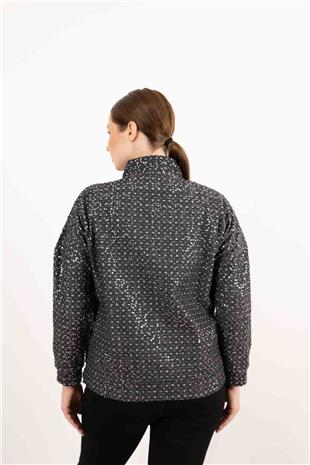 Pul Payet Baskı Ve Taş Detaylı Uzun Kollu Ceket