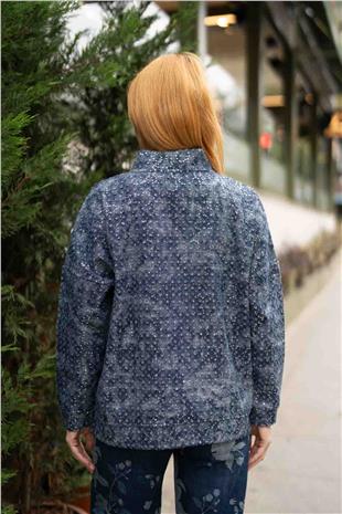 Pul Payet Baskı Ve Taş Detaylı Uzun Kollu Ceket