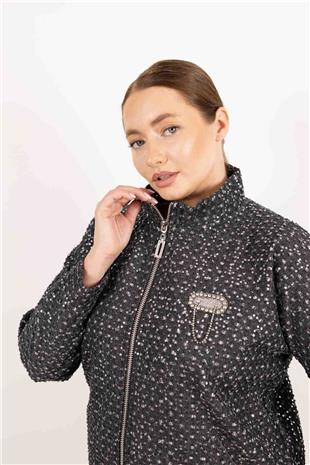 Pul Payet Baskı Ve Taş Detaylı Uzun Kollu Ceket