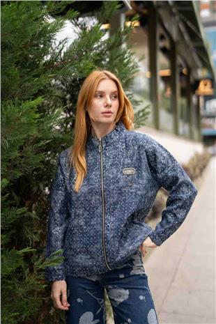 Pul Payet Baskı Ve Taş Detaylı Uzun Kollu Ceket