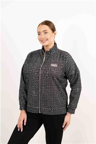 Pul Payet Baskı Ve Taş Detaylı Uzun Kollu Ceket