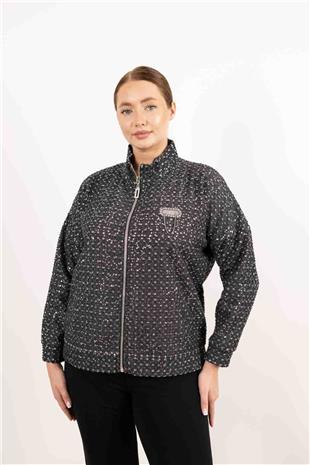 Pul Payet Baskı Ve Taş Detaylı Uzun Kollu Ceket