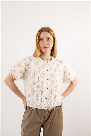 Püskül Detay Yarım Kol Hırka