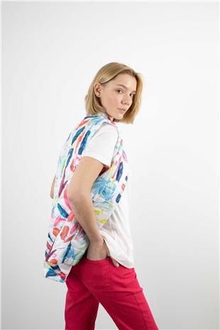 Renk Desenli Fermuarlı Yelek