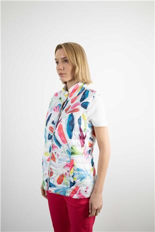 Renk Desenli Fermuarlı Yelek