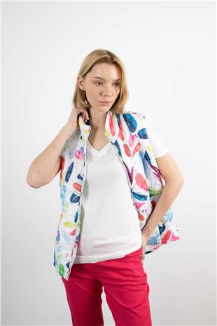 Renk Desenli Fermuarlı Yelek