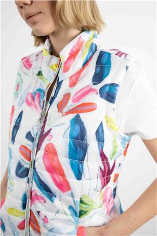 Renk Desenli Fermuarlı Yelek