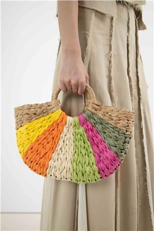 Renkli Hasır El Çantası