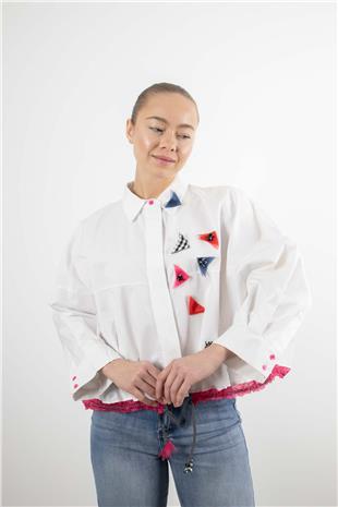 Renkli Tül Detay Gömlek