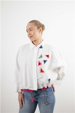 Renkli Tül Detay Gömlek