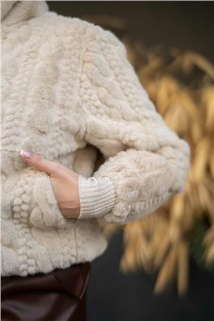 Saç Örgü Detaylı Uzun Kollu Hırka