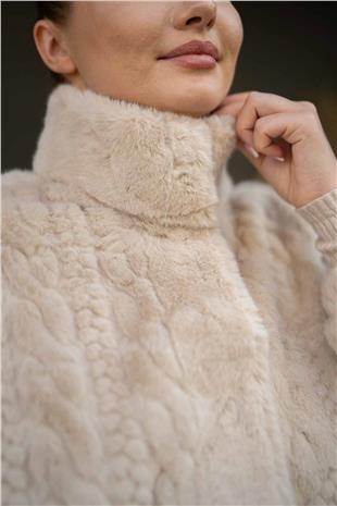 Saç Örgü Detaylı Uzun Kollu Hırka