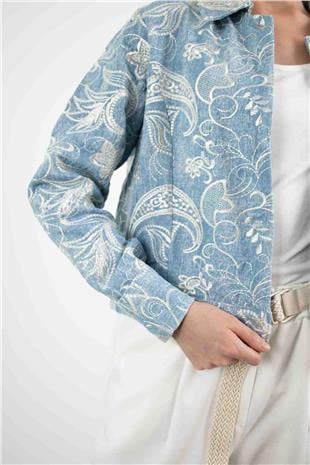Şal Desenli Jeans Gömlek