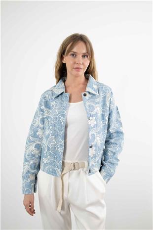 Şal Desenli Jeans Gömlek