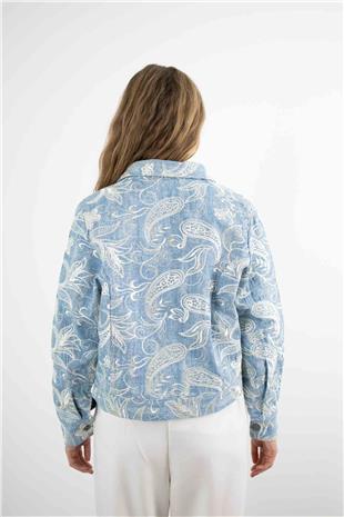 Şal Desenli Jeans Gömlek