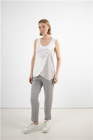 Sıfır Kol Detay Taş Baskılı Ve Payetli Tshirt