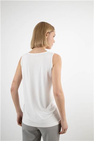 Sıfır Kol Detay Taş Baskılı Ve Payetli Tshirt