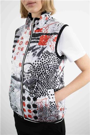 Sıfır Kol Detaylı Benekli Desenli Dokuma Yelek