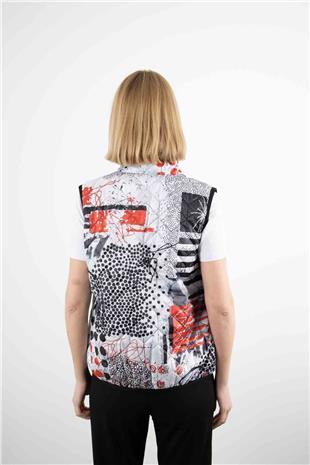 Sıfır Kol Detaylı Benekli Desenli Dokuma Yelek