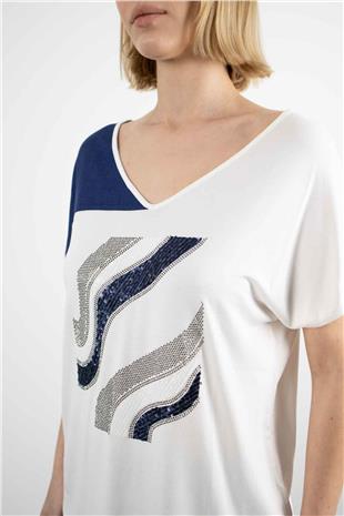 Sırt Bant Detay V Yaka Tİşört