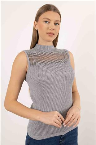 Su Yolu Taş İşleme Detay Kolsuz Triko