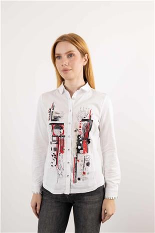 Taş Baskı Desenli Likralı Penye Gömlek