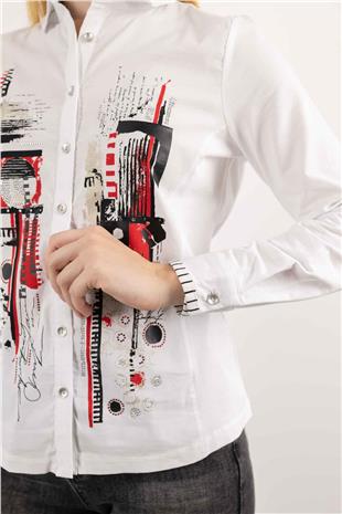 Taş Baskı Desenli Likralı Penye Gömlek