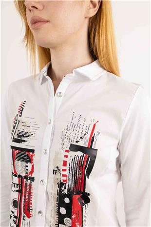 Taş Baskı Desenli Likralı Penye Gömlek