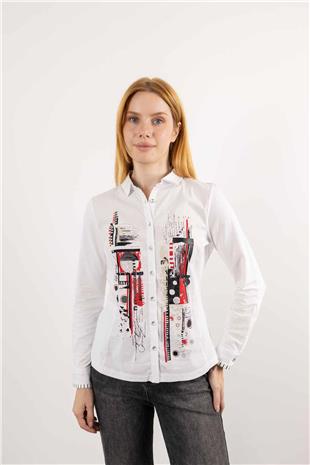 Taş Baskı Desenli Likralı Penye Gömlek