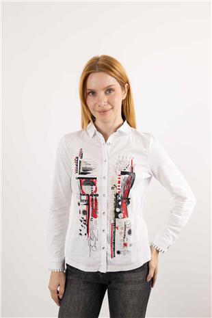 Taş Baskı Desenli Likralı Penye Gömlek