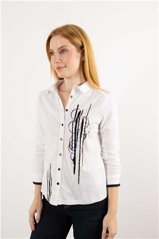 Taş Baskı Ve Desenli Likralı Penye Gömlek