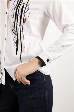 Taş Baskı Ve Desenli Likralı Penye Gömlek