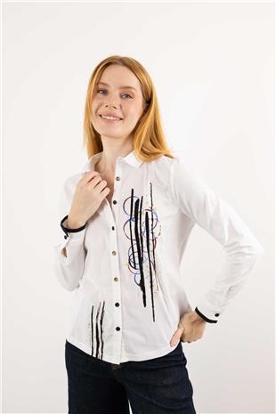 Taş Baskı Ve Desenli Likralı Penye Gömlek