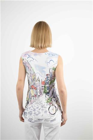 Taş Baskılı Bisiklet İşlemeli Desenli Atlet