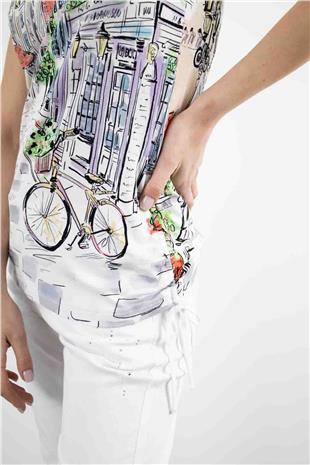 Taş Baskılı Bisiklet İşlemeli Desenli Atlet