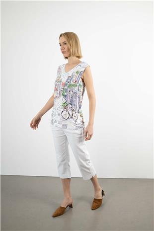 Taş Baskılı Bisiklet İşlemeli Desenli Atlet