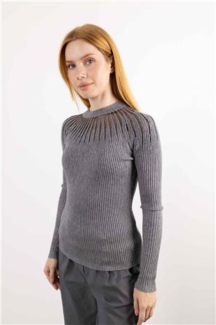 Taş İşleme Detay Bisiklet Yaka Kazak