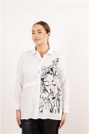 Taş Ve Figür Baskı Detaylı Arkası Pencereli Gömlek