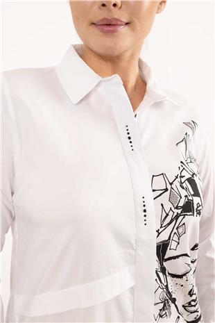 Taş Ve Figür Baskı Detaylı Arkası Pencereli Gömlek