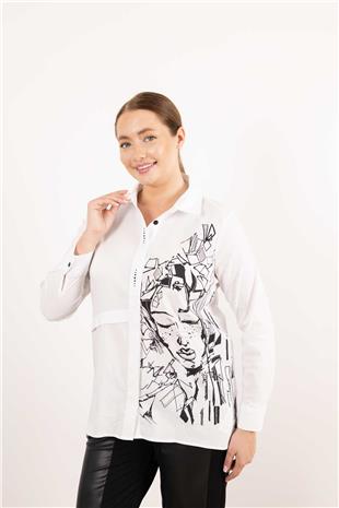 Taş Ve Figür Baskı Detaylı Arkası Pencereli Gömlek