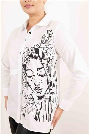Taş Ve Figür Baskı Detaylı Arkası Pencereli Gömlek